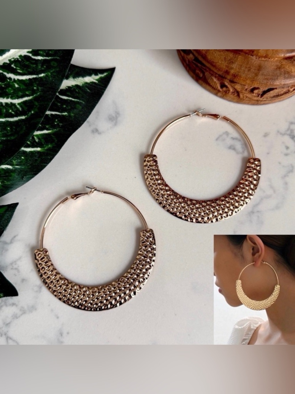 2/$30🌵 Hammered Gold Thick Hoop Circle Earrings Jumbo Boho Trendy Jewelry NEW